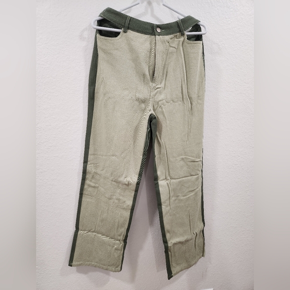 Papermoon Denim - Papermoon Cream and Green Jeans With Side Cutouts